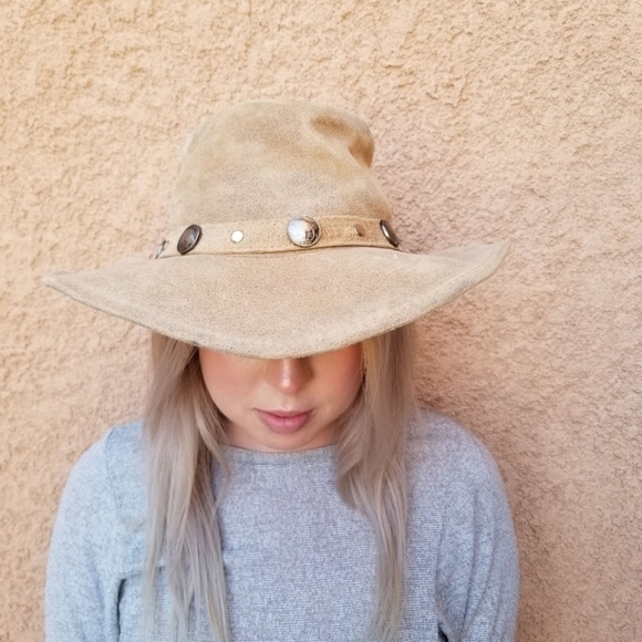 Minnetonka Buffalo Nickel Hat Tan Leather Boho - Picture 1 of 8